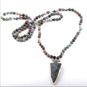 Natural Stone Beaded Arrowhead Pendant Necklace